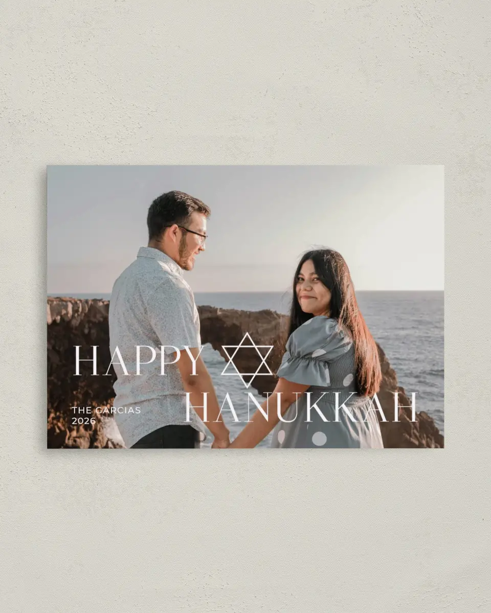This is a 4" x 5.6" Hanukkah Card called Newlywed Radiance printed in full color on Premium Smooth paper