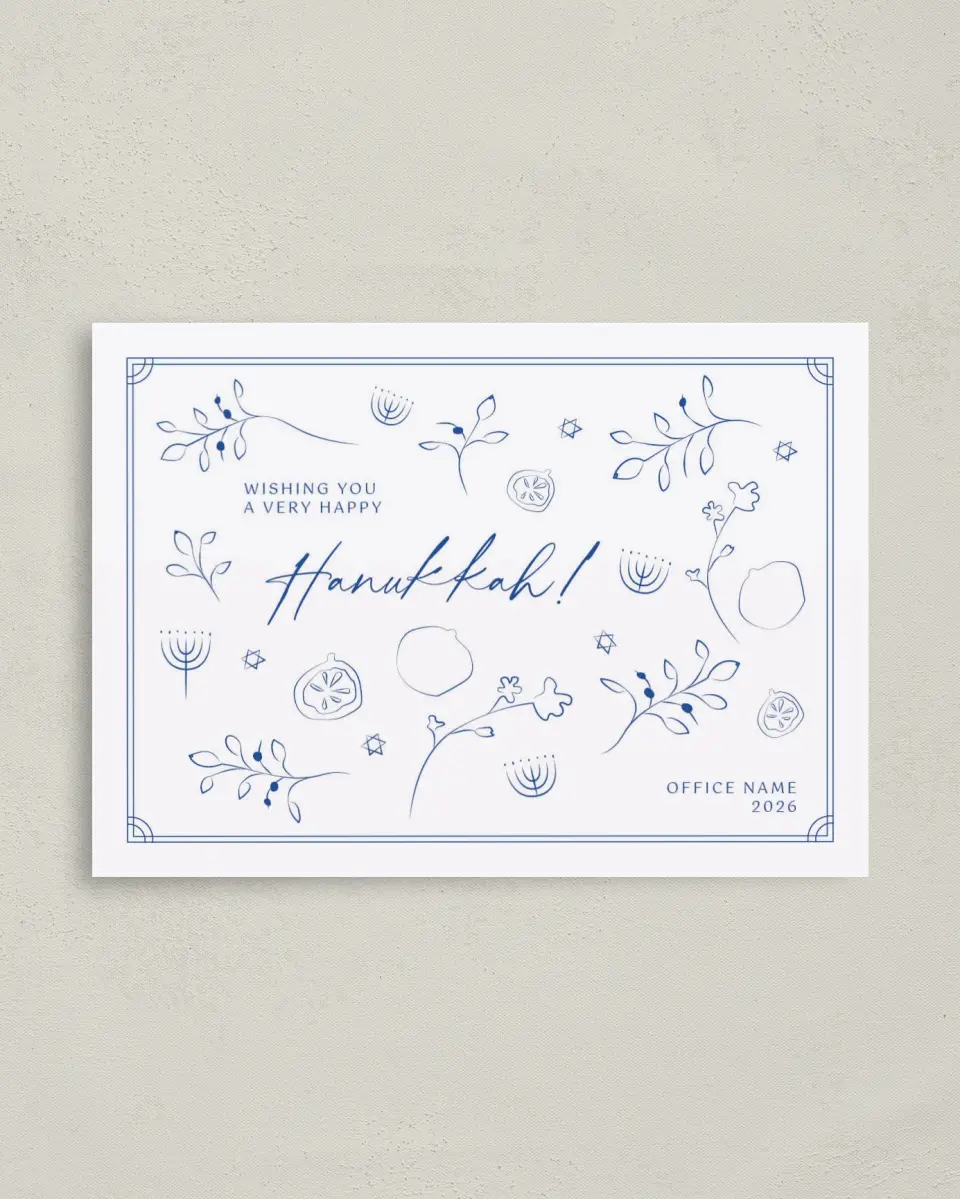 This is a 4" x 5.6" Hanukkah Card called Happy Hanukkah printed in full color on Premium Smooth paper