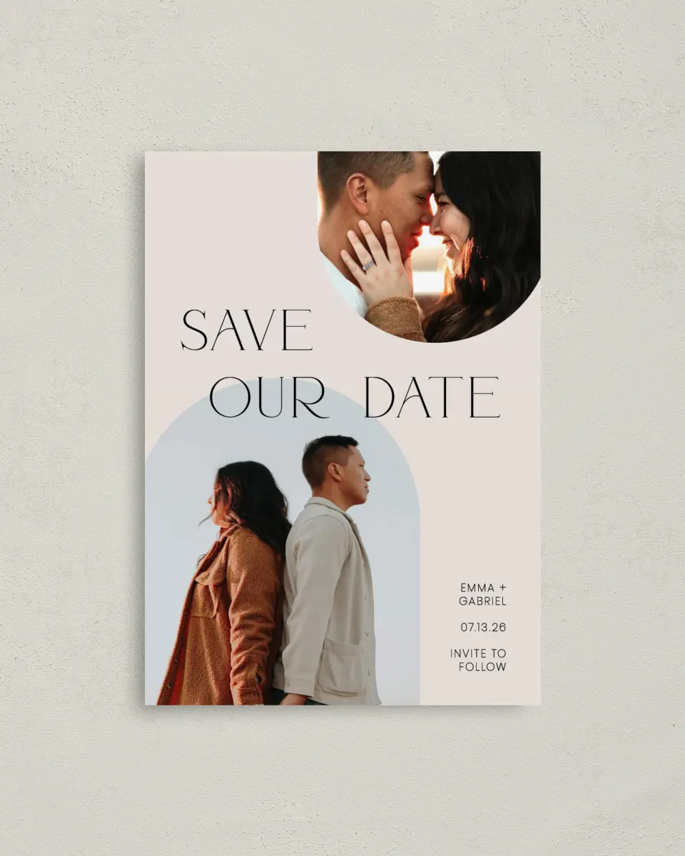 This is a 4" x 5.6" Save the Date Postcard called Forever My Love printed in full color on Soft Touch Finish paper
