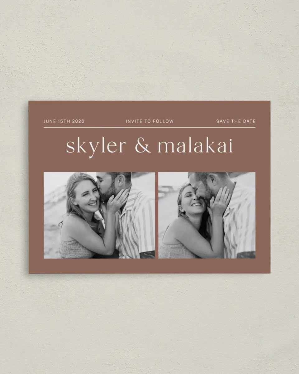 This is a 4" x 5.6" Save the Date Postcard called Always You! printed in full color on Soft Touch Finish paper