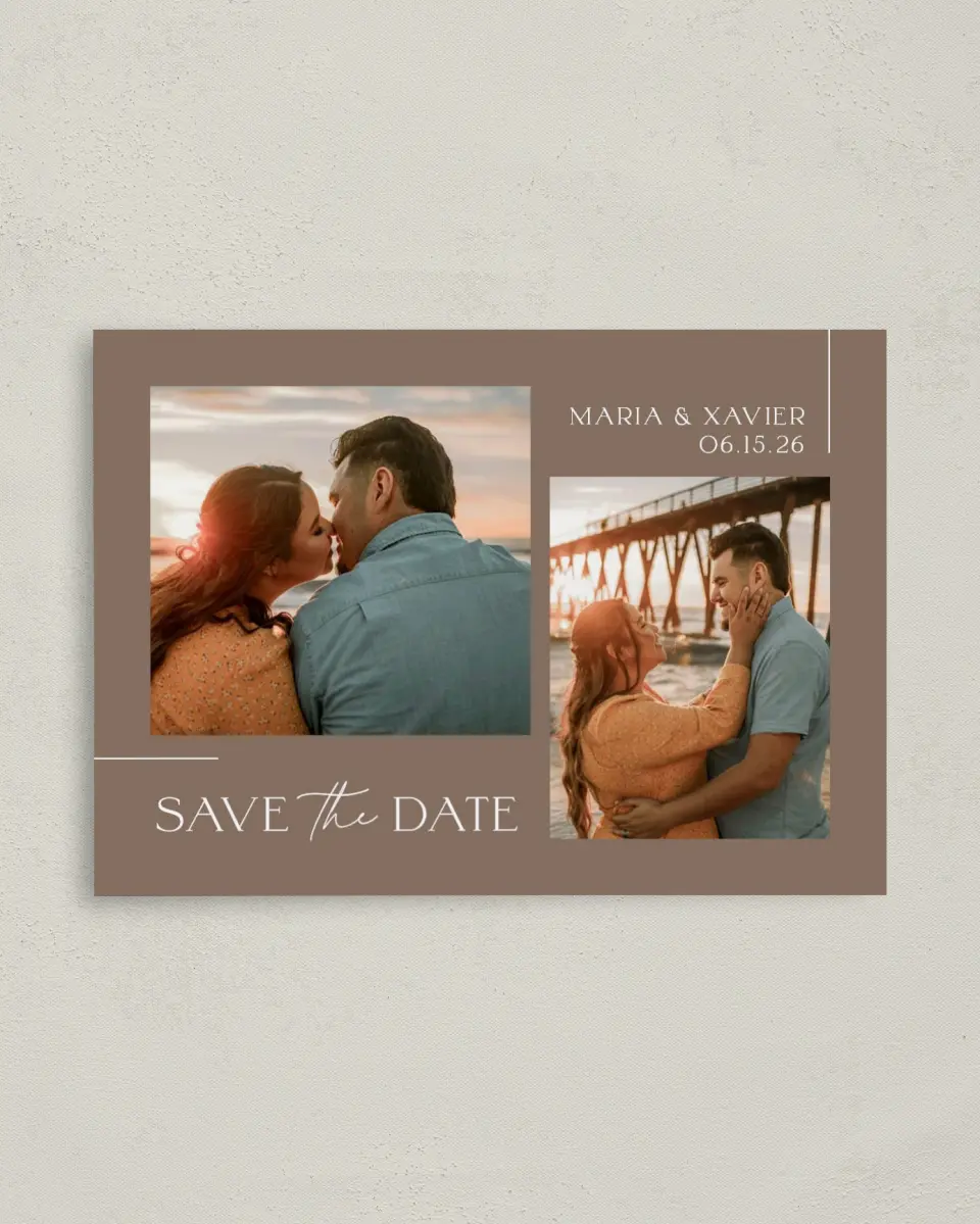 This is a 4" x 5.6" Save the Date Postcard called Love Lives Here printed in full color on Soft Touch Finish paper