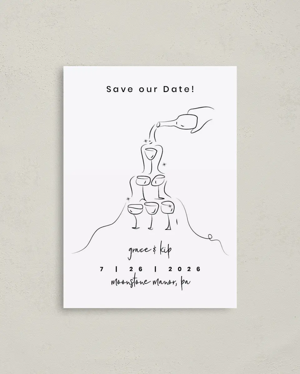 This is a 4" x 5.6" Save the Date Postcard called Love Overflows printed in full color on Soft Touch Finish paper