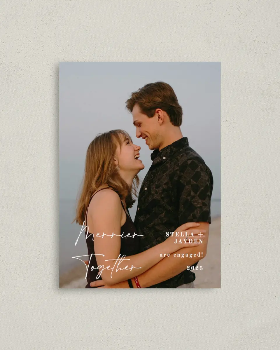 This is a 4" x 5.6" Christmas Card called My Whole World printed in full color with Rose Gold foil on Soft Suede (coated) paper