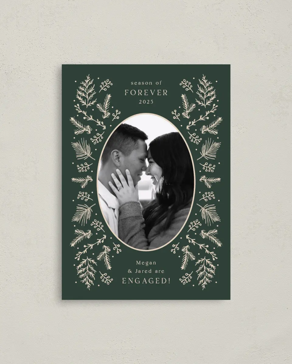 This is a 4" x 5.6" Christmas Card called Forever Falling in Love printed in full color on Premium Smooth paper