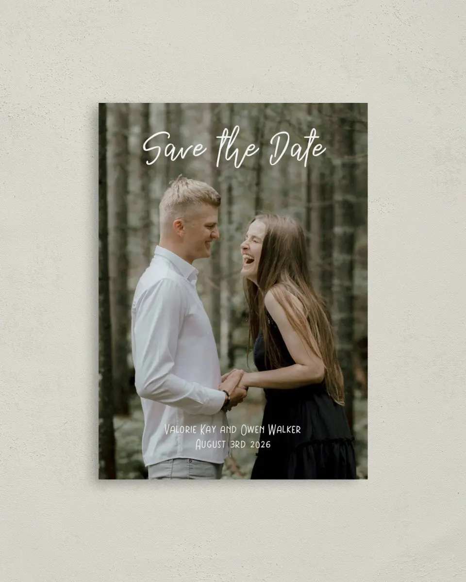 This is a 4" x 5.6" Save the Date Postcard called Hopeful Floral printed in full color on Soft Touch Finish paper