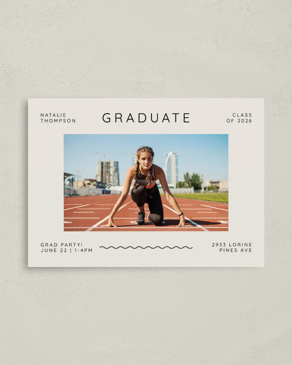 This is a 4" x 5.6" Graduation Announcement Postcard called Celebration Chic printed in full color on Soft Touch Finish paper