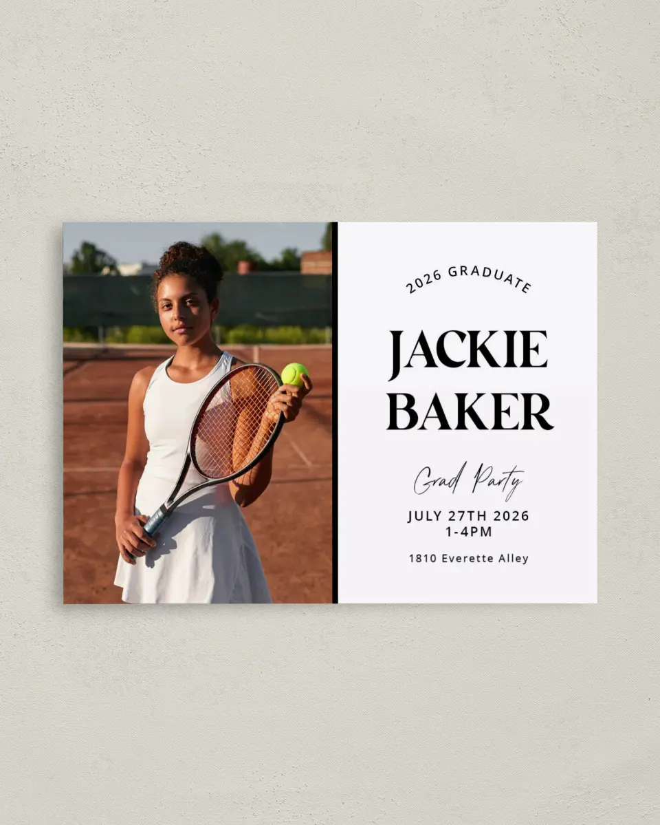 This is a 4" x 5.6" Graduation Announcement Postcard called Class Confidence printed in full color on Soft Touch Finish paper