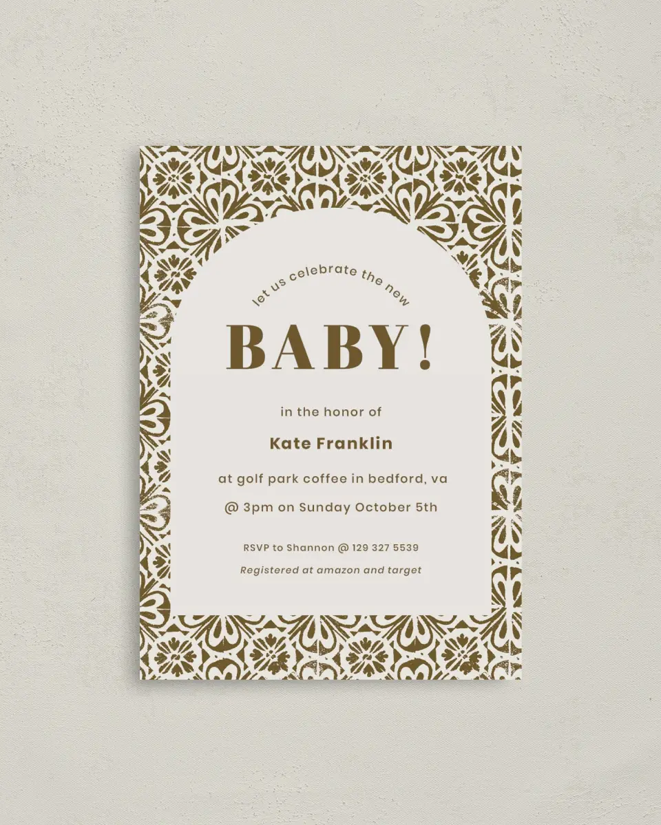 This is a 4" x 5.6" Baby Shower Invitation Postcard called Sweet Baby printed in full color on Soft Touch Finish paper