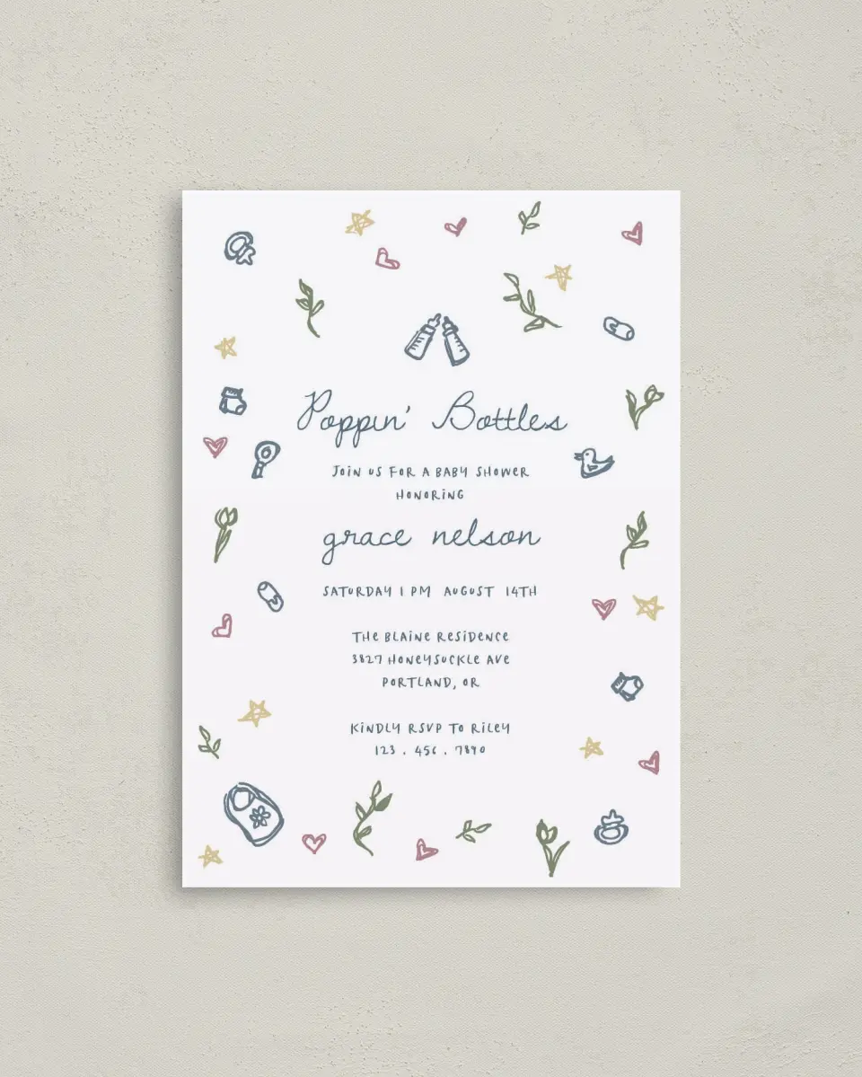 This is a 4" x 5.6" Baby Shower Invitation Postcard called Dainty Delight printed in full color on Soft Touch Finish paper