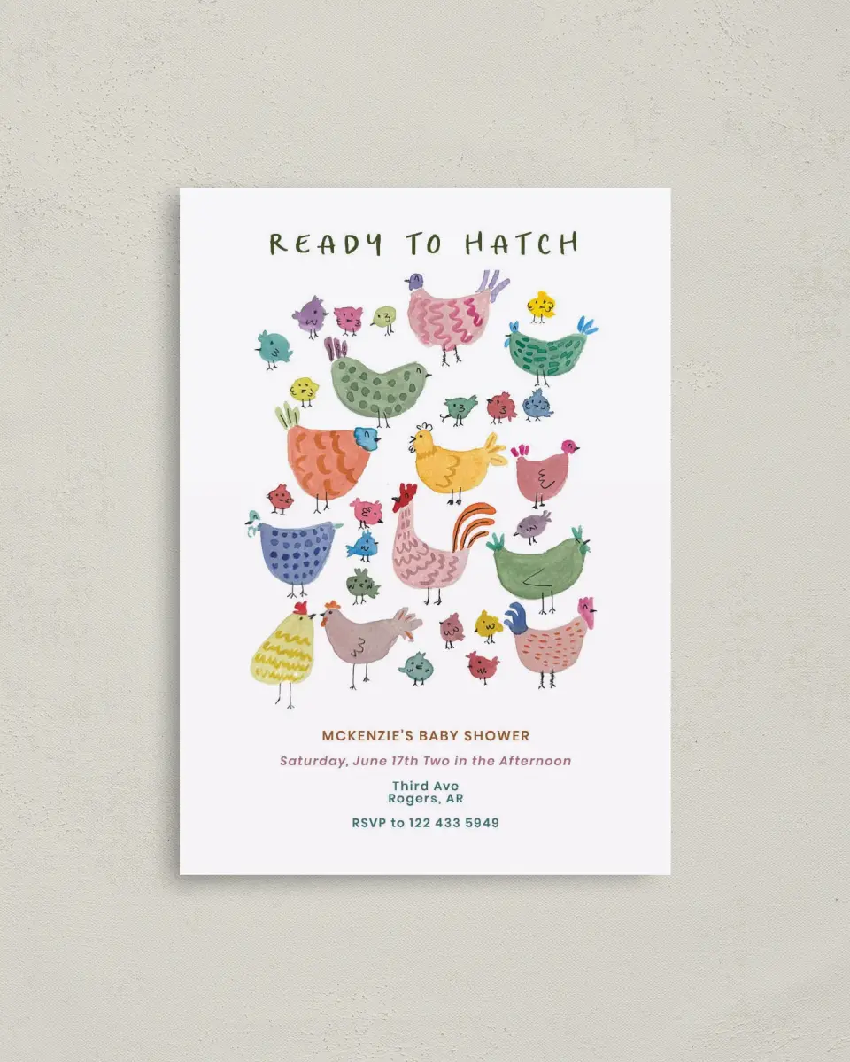 This is a 4" x 5.6" Baby Shower Invitation Postcard called Little Chickadee printed in full color on Soft Touch Finish paper