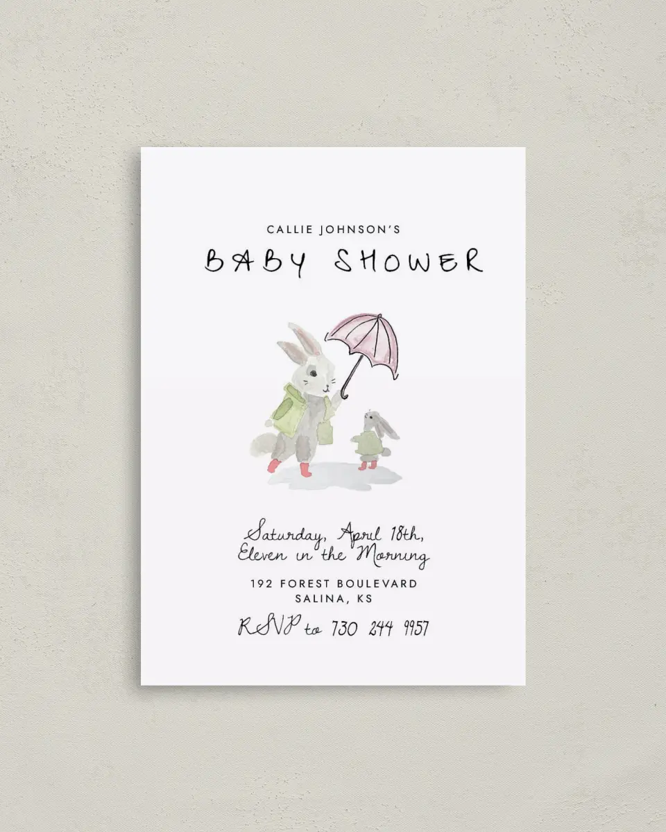 This is a 4" x 5.6" Baby Shower Invitation Postcard called Shower Wishes printed in full color on Soft Touch Finish paper