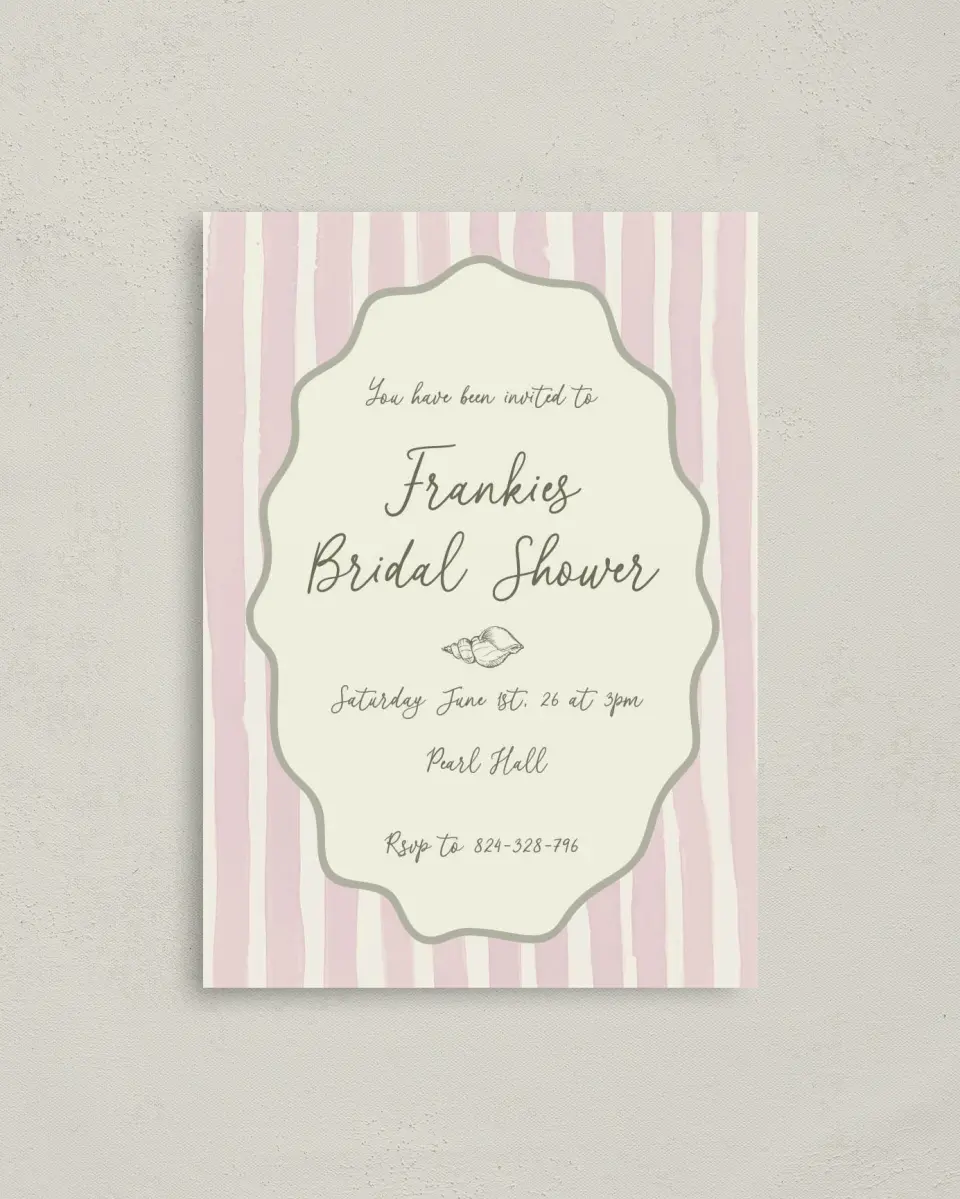 This is a 4" x 5.6" Bridal Shower Invitation Postcard called Coastal Charm printed in full color on Soft Touch Finish paper