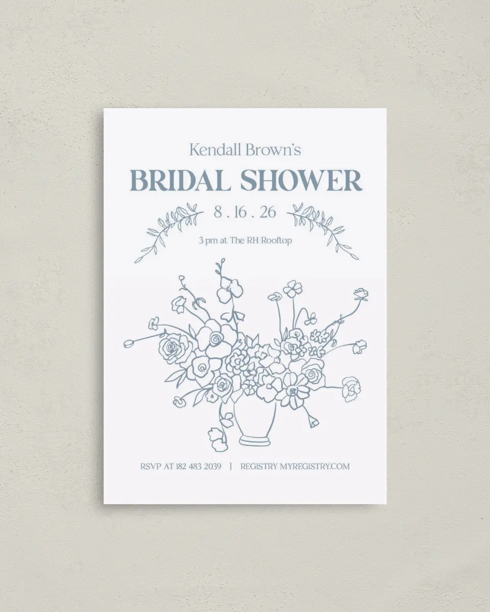 This is a 4" x 5.6" Bridal Shower Invitation Postcard called Bring the Blooms printed in full color on Soft Touch Finish paper