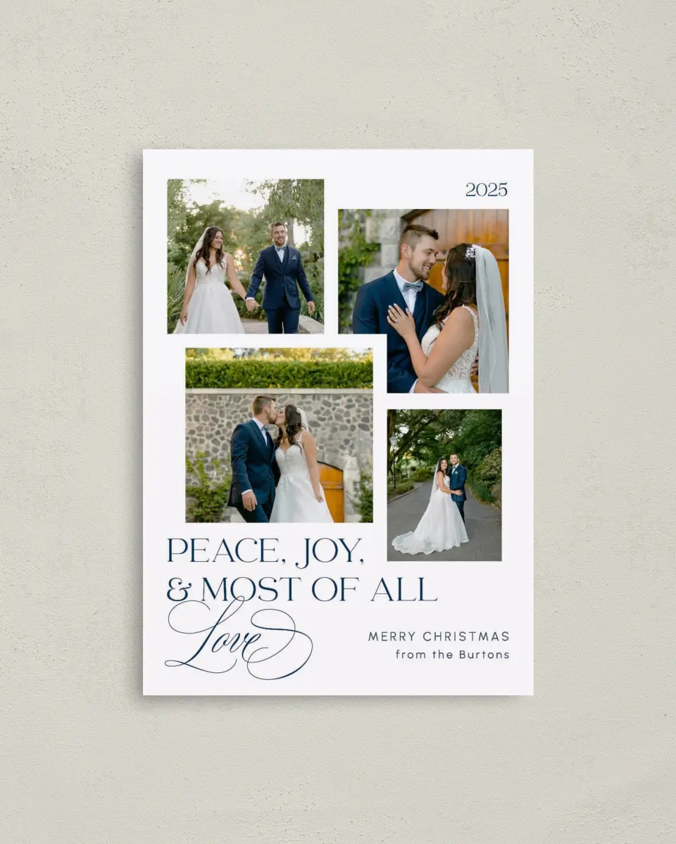 This is a 4" x 5.6" Christmas Card called Lavish Love printed in full color on Premium Smooth paper