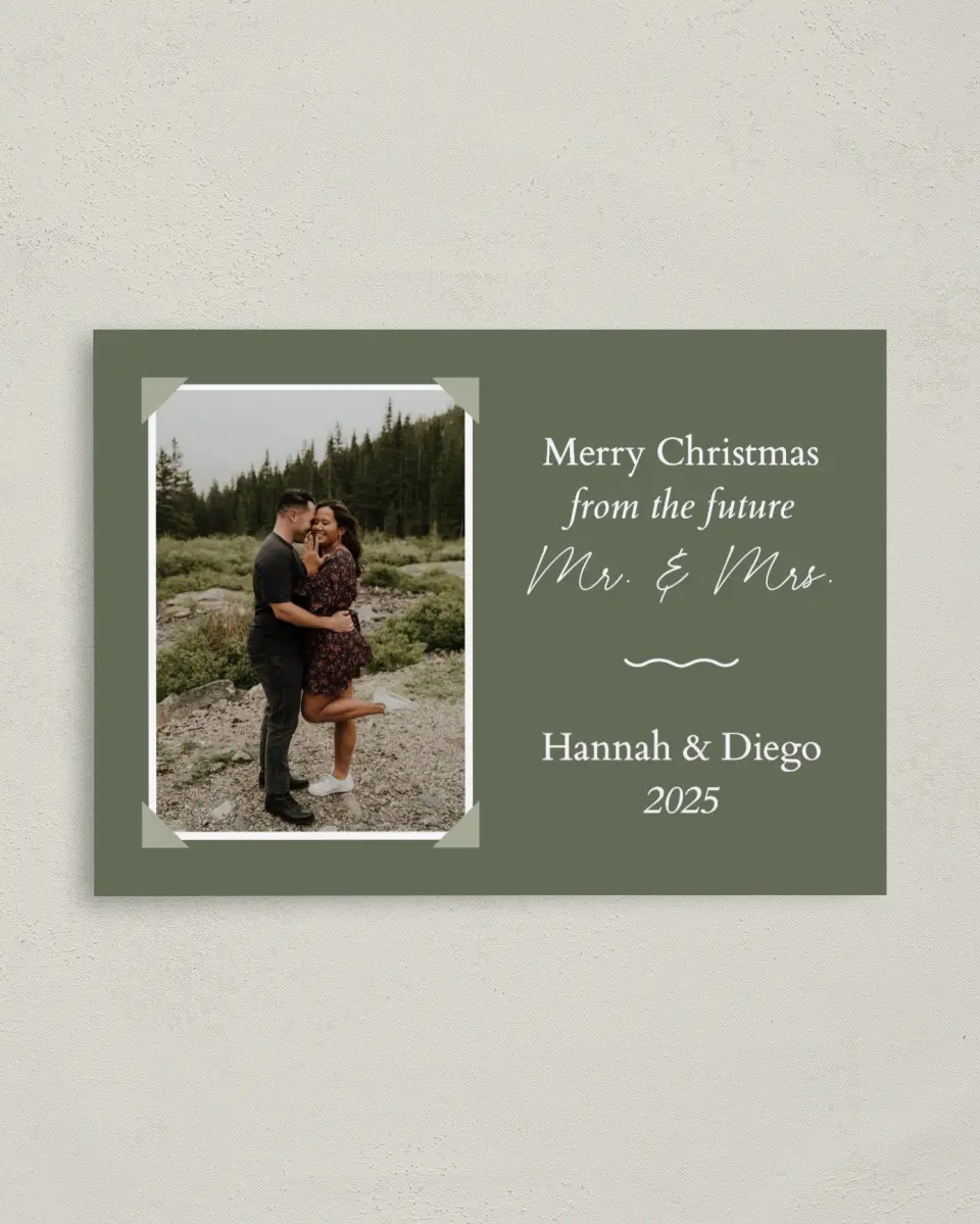 This is a 4" x 5.6" Christmas Card called Framed Future printed in full color on Premium Smooth paper
