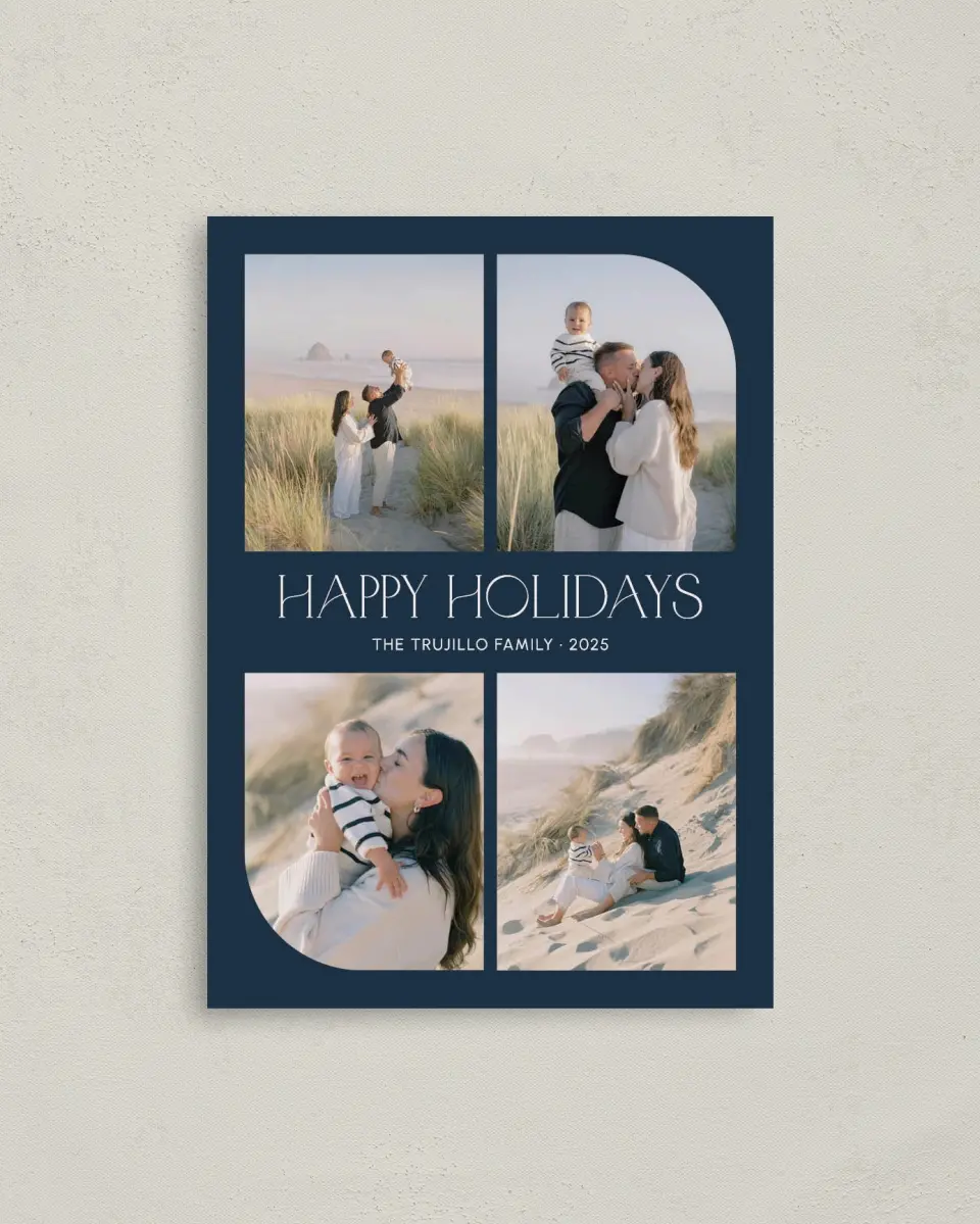 This is a 4" x 5.6" Christmas Card called Corner Curve printed in full color on Premium Smooth paper