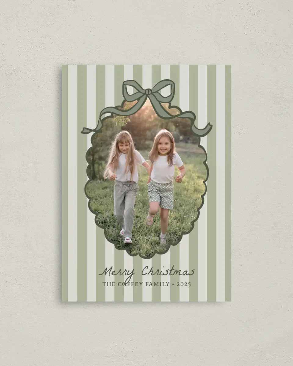 This is a 4" x 5.6" Christmas Card called Coquette Christmas printed in full color on Premium Smooth paper