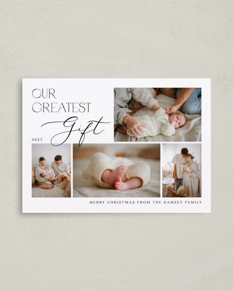This is a 4" x 5.6" Christmas Card called Greatest Gift printed in full color on Premium Smooth paper