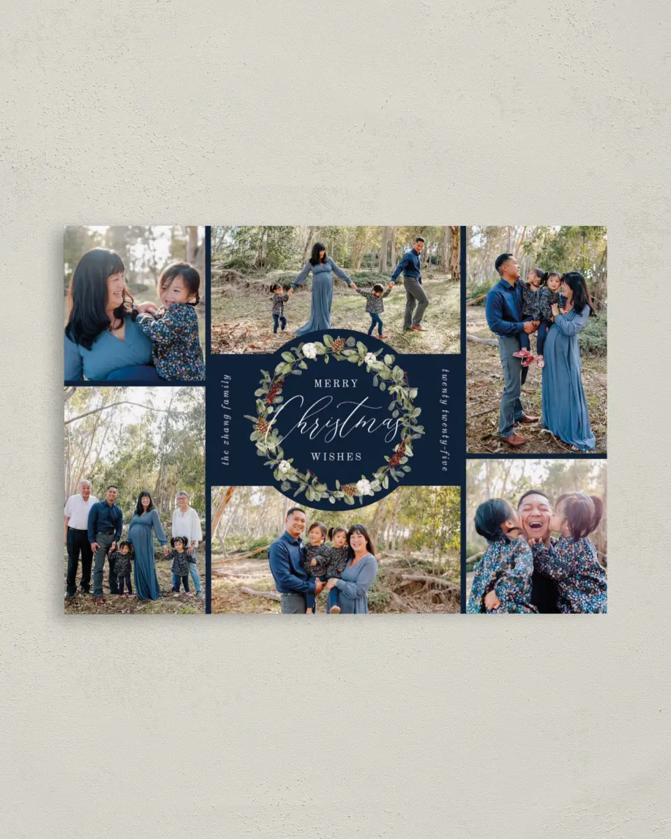 This is a 4" x 5.6" Christmas Card called Wreathed Wishes printed in full color on Premium Smooth paper