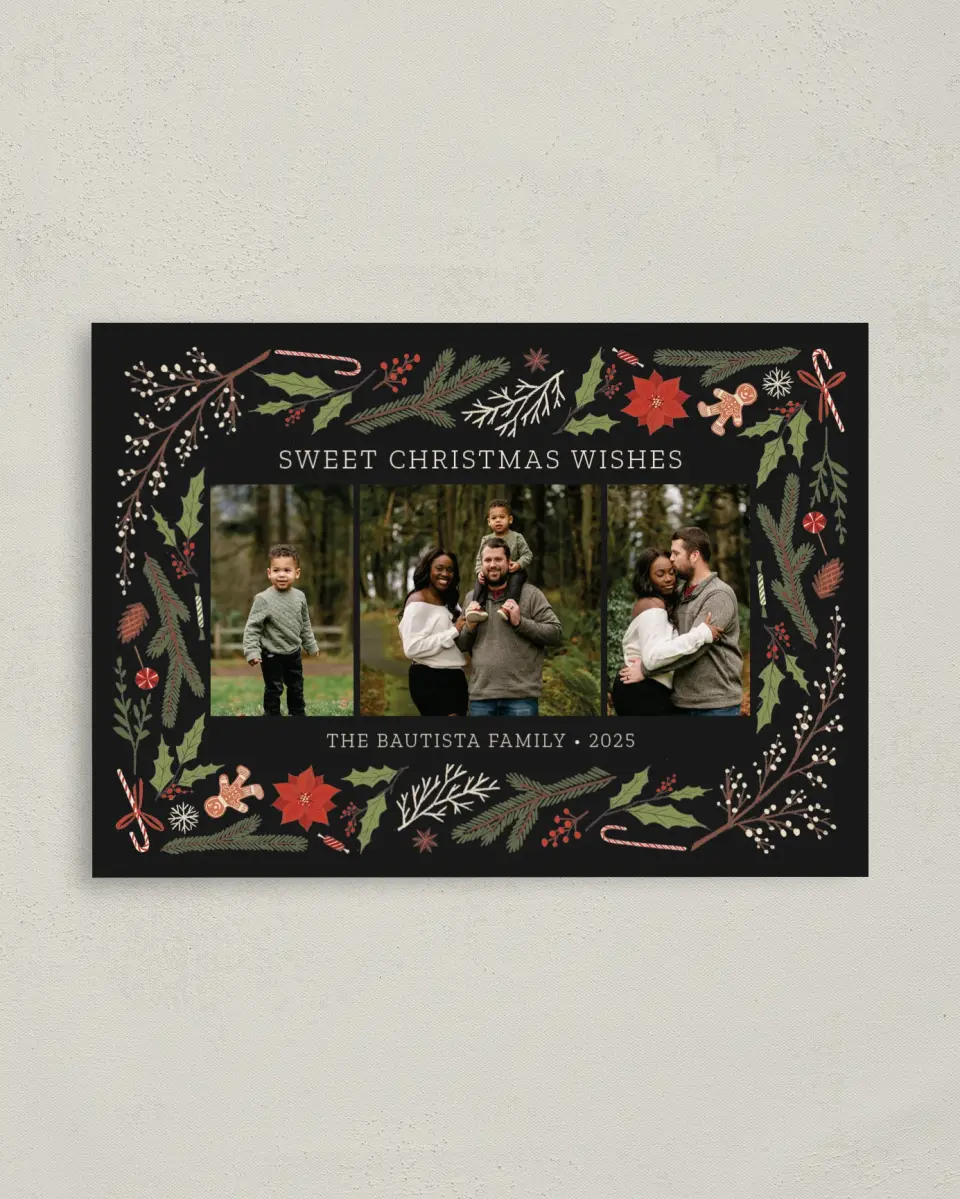 This is a 4" x 5.6" Christmas Card called Sweet Wishes printed in full color on Premium Smooth paper