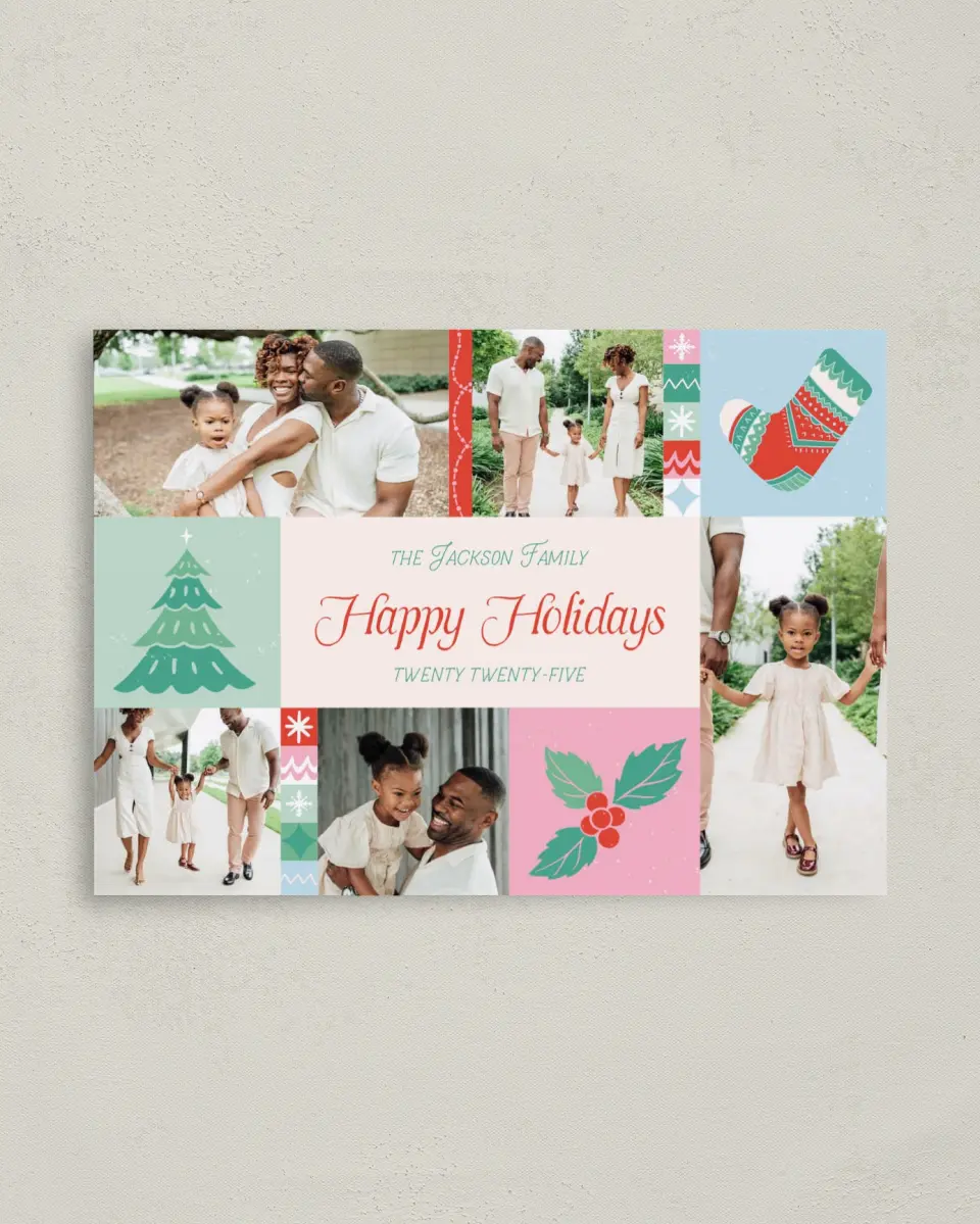 This is a 4" x 5.6" Christmas Card called Jolly Blocks printed in full color on Premium Smooth paper