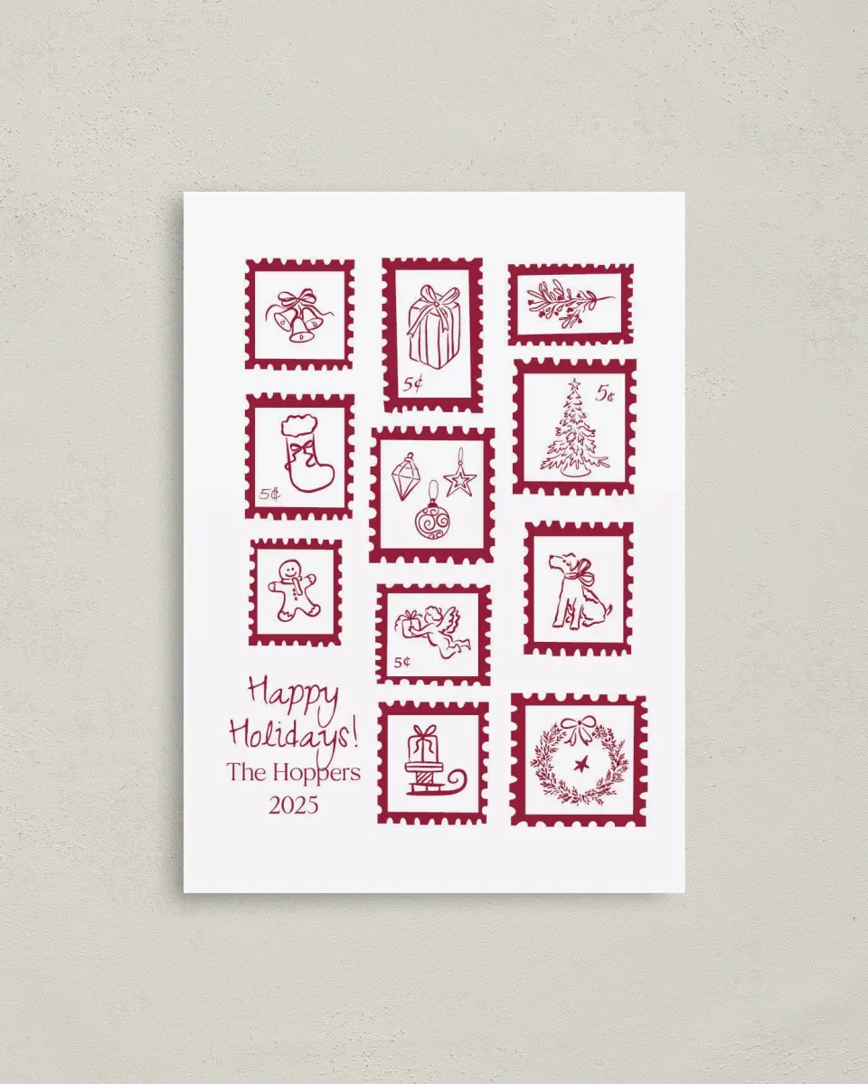 This is a 4" x 5.6" Christmas Card called Merry Mail printed in full color on Premium Smooth paper