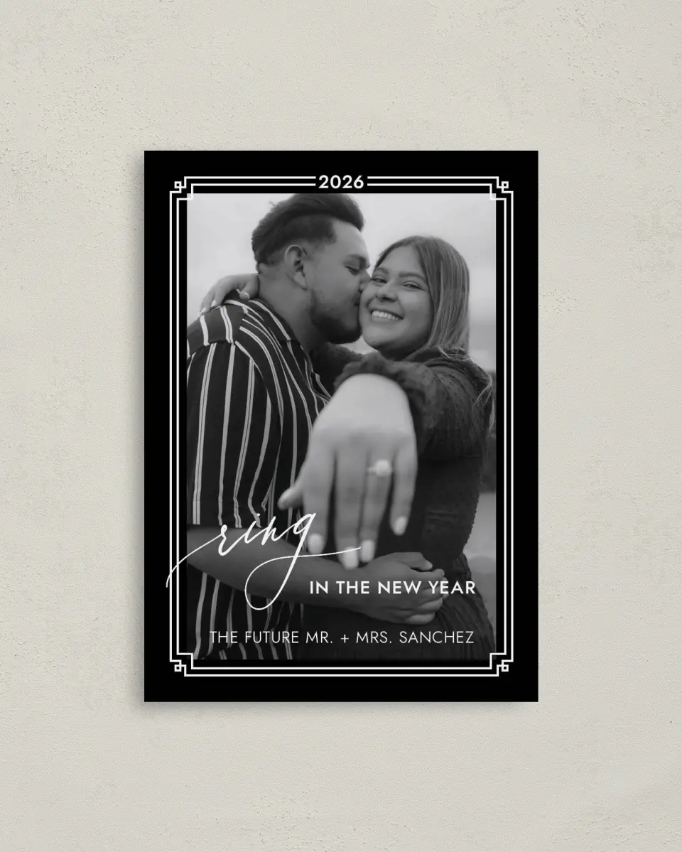 This is a 4" x 5.6" Christmas Card called Newly Engaged printed in full color on Premium Smooth paper