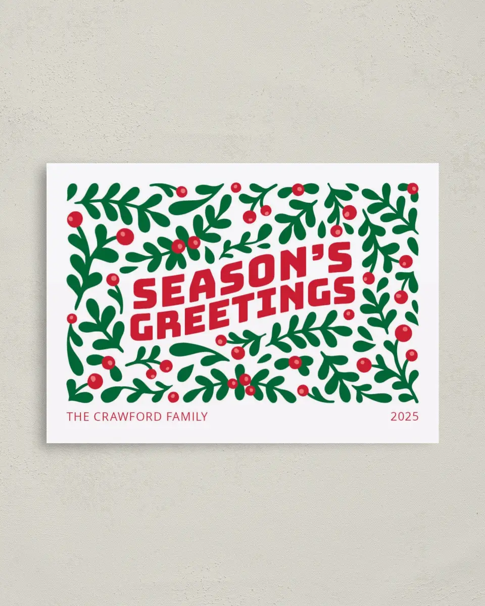 This is a 4" x 5.6" Christmas Card called 'Tis the Season printed in full color on Premium Smooth paper