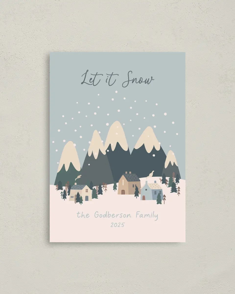 This is a 4" x 5.6" Christmas Card called Dreamy Snowglobe printed in full color on Premium Smooth paper