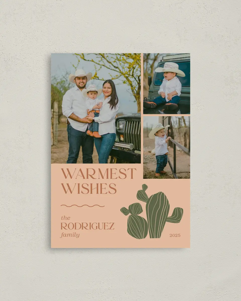 This is a 4" x 5.6" Christmas Card called Warmest Wishes printed in full color on Premium Smooth paper