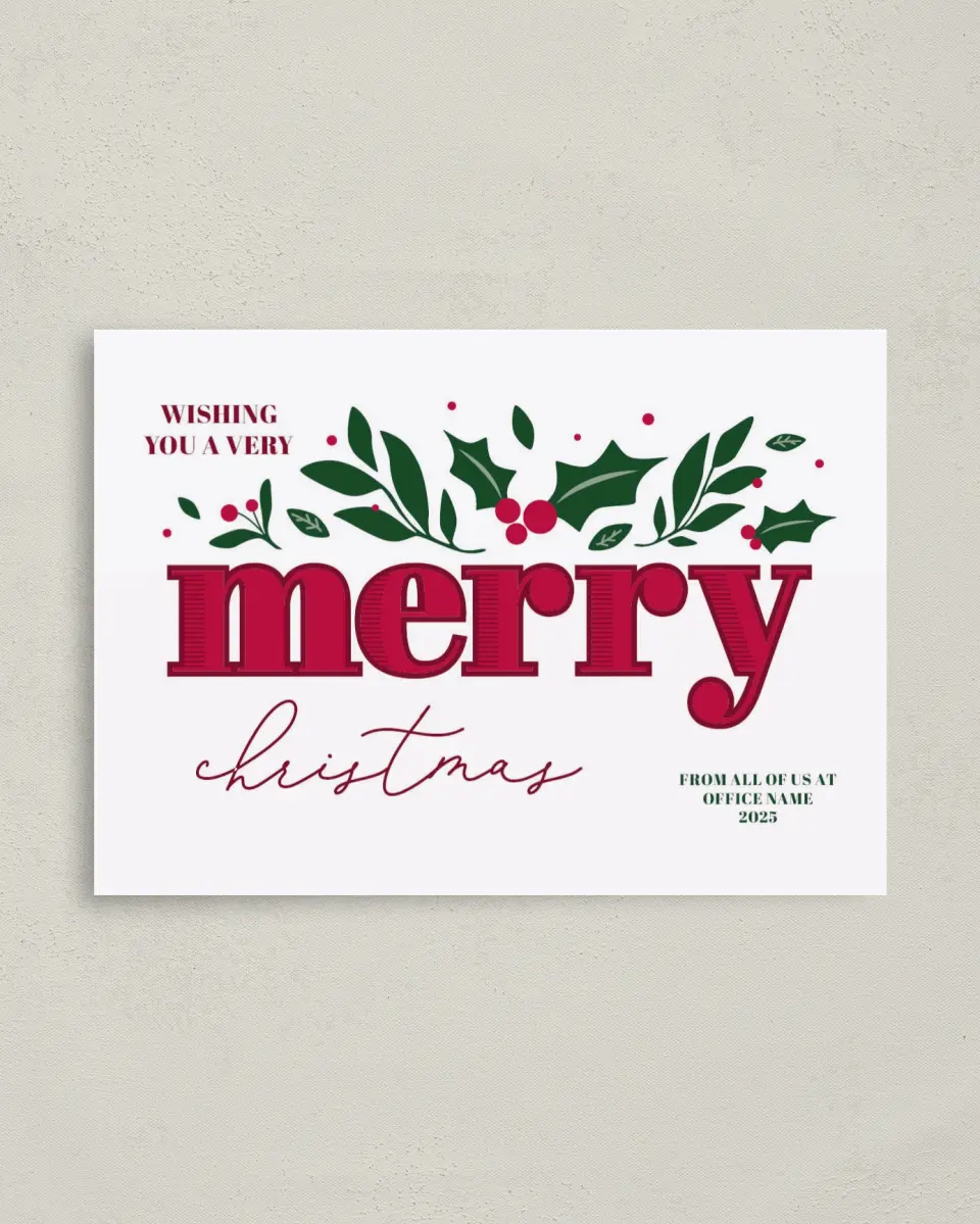 This is a 4" x 5.6" Christmas Card called Merry Wishes printed in full color on Premium Smooth paper