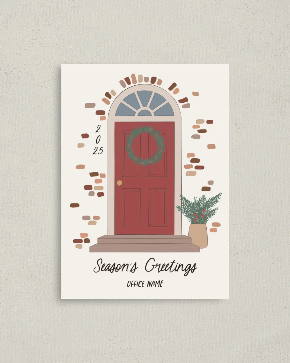 This is a 4" x 5.6" Christmas Card called Front Door Wreath printed in full color on Premium Smooth paper