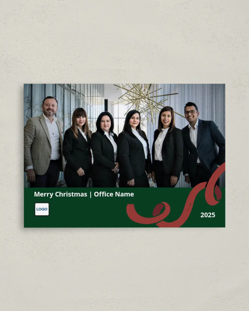 This is a 4" x 5.6" Christmas Card called Cheerful Holiday Ribbon printed in full color on Premium Smooth paper