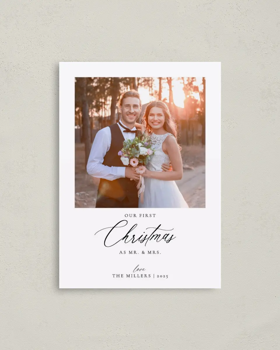 This is a 4" x 5.6" Christmas Card called Married Moments printed in full color on Premium Smooth paper