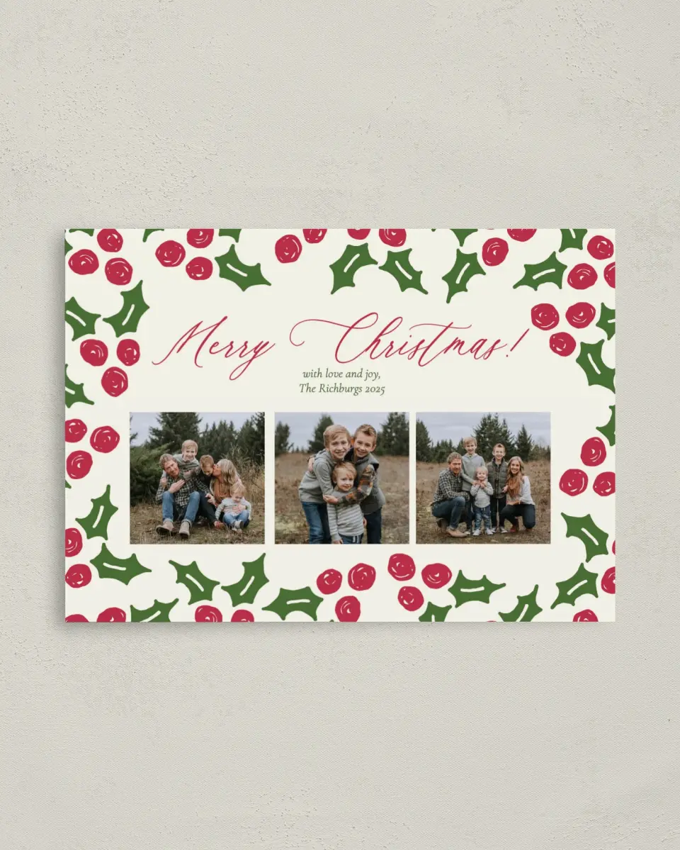 This is a 4" x 5.6" Christmas Card called Happy Holly printed in full color on Premium Smooth paper