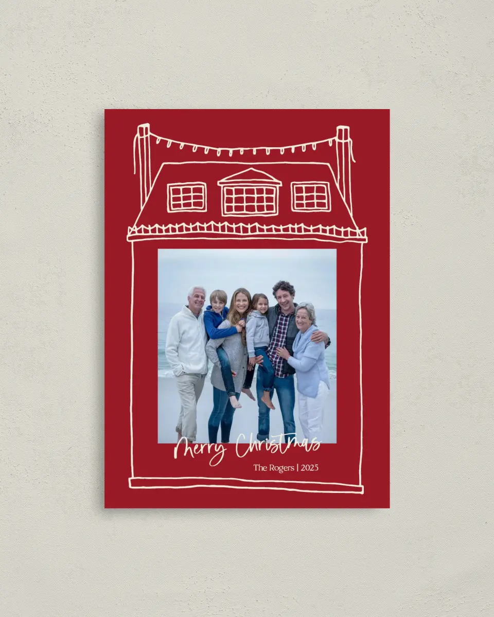 This is a 4" x 5.6" Christmas Card called Home for the Holiday printed in full color on Premium Smooth paper
