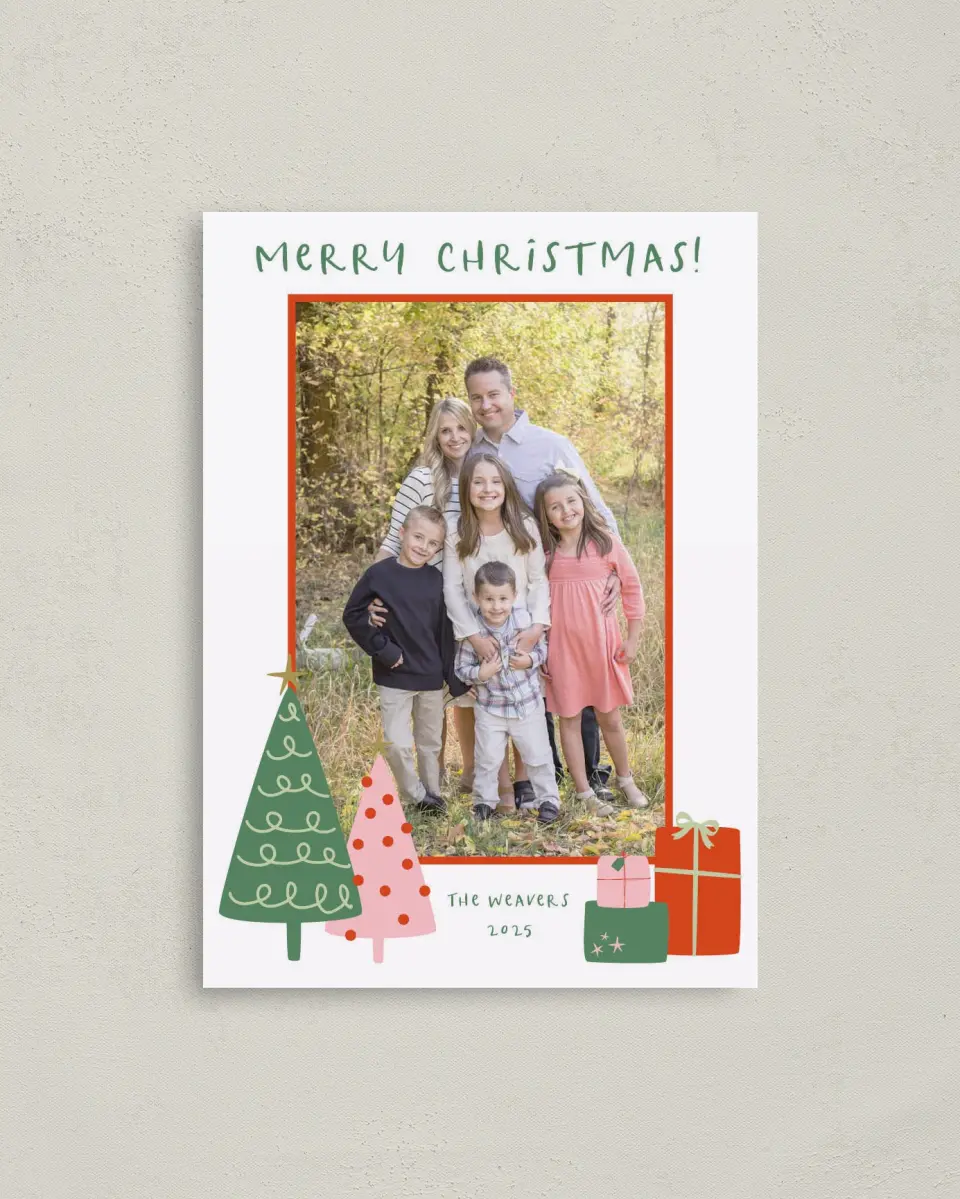 This is a 4" x 5.6" Christmas Card called Under the Tree printed in full color on Premium Smooth paper