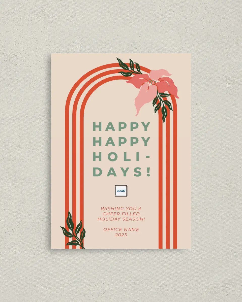 This is a 4" x 5.6" Christmas Card called Holiday Happiness printed in full color on Premium Smooth paper
