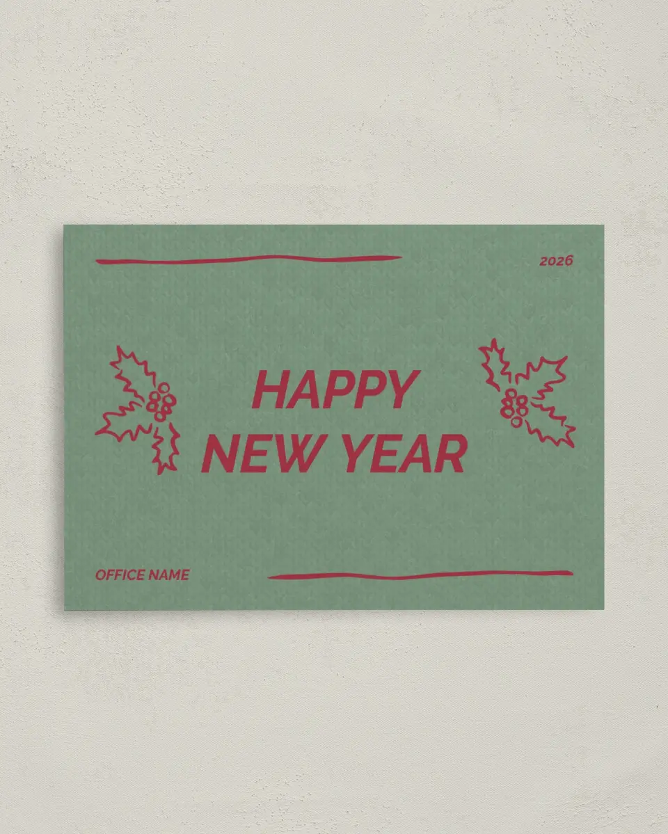 This is a 4" x 5.6" Christmas Card called Sweater Weather printed in full color with Gold foil on Soft Suede (coated) paper