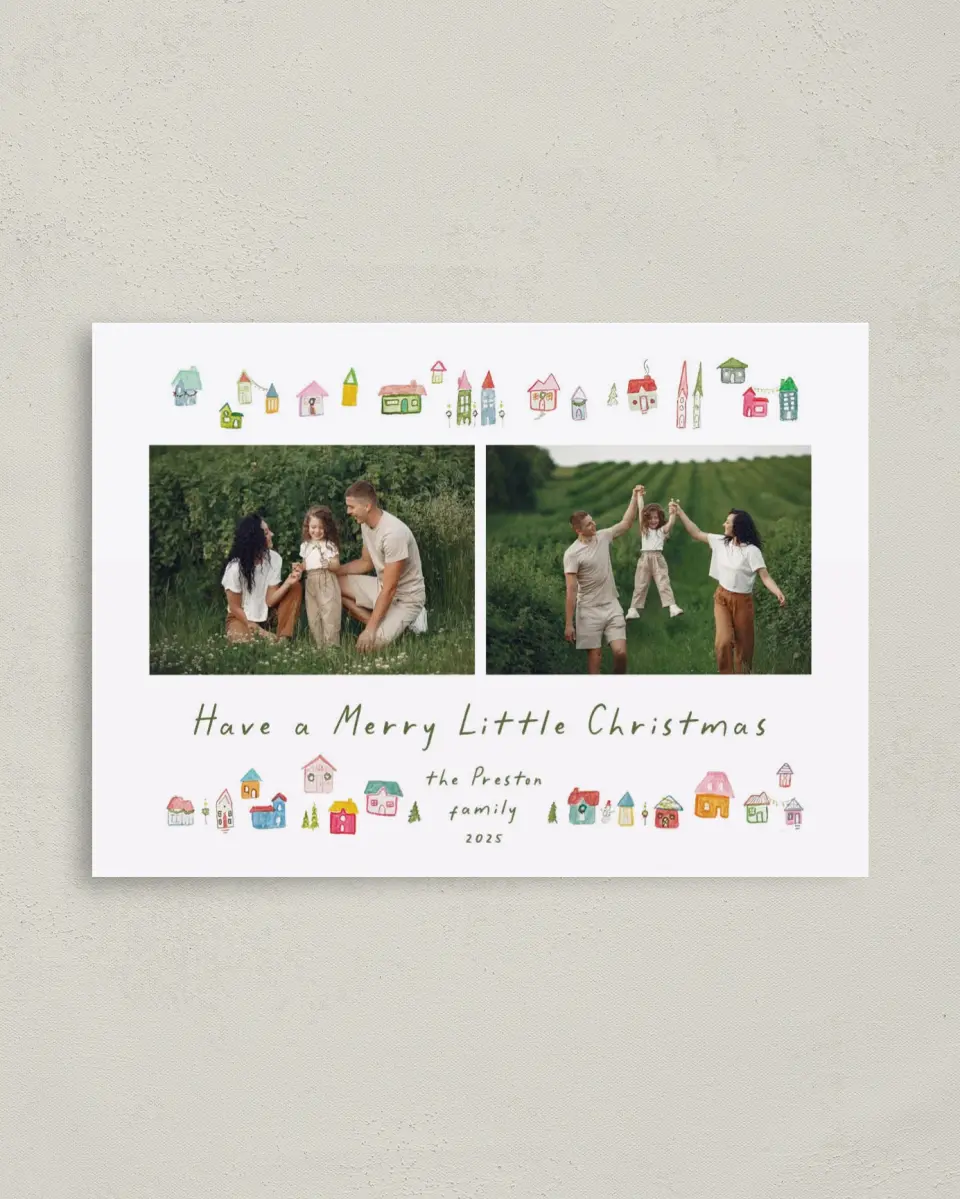 This is a 4" x 5.6" Christmas Card called Christmas Village printed in full color on Premium Smooth paper
