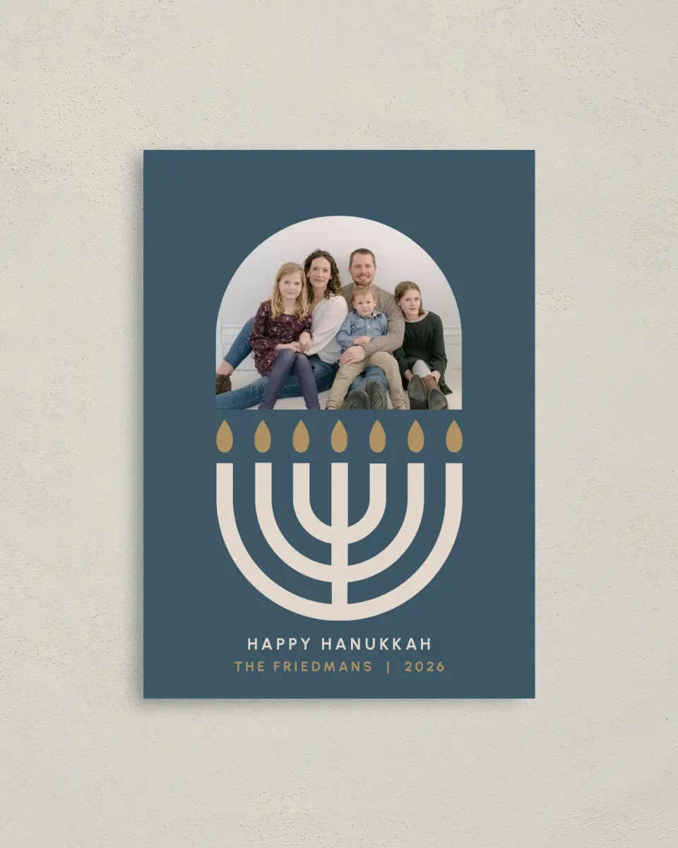 This is a 4" x 5.6" Hanukkah Card called Menorah Lights printed in full color on Premium Smooth paper