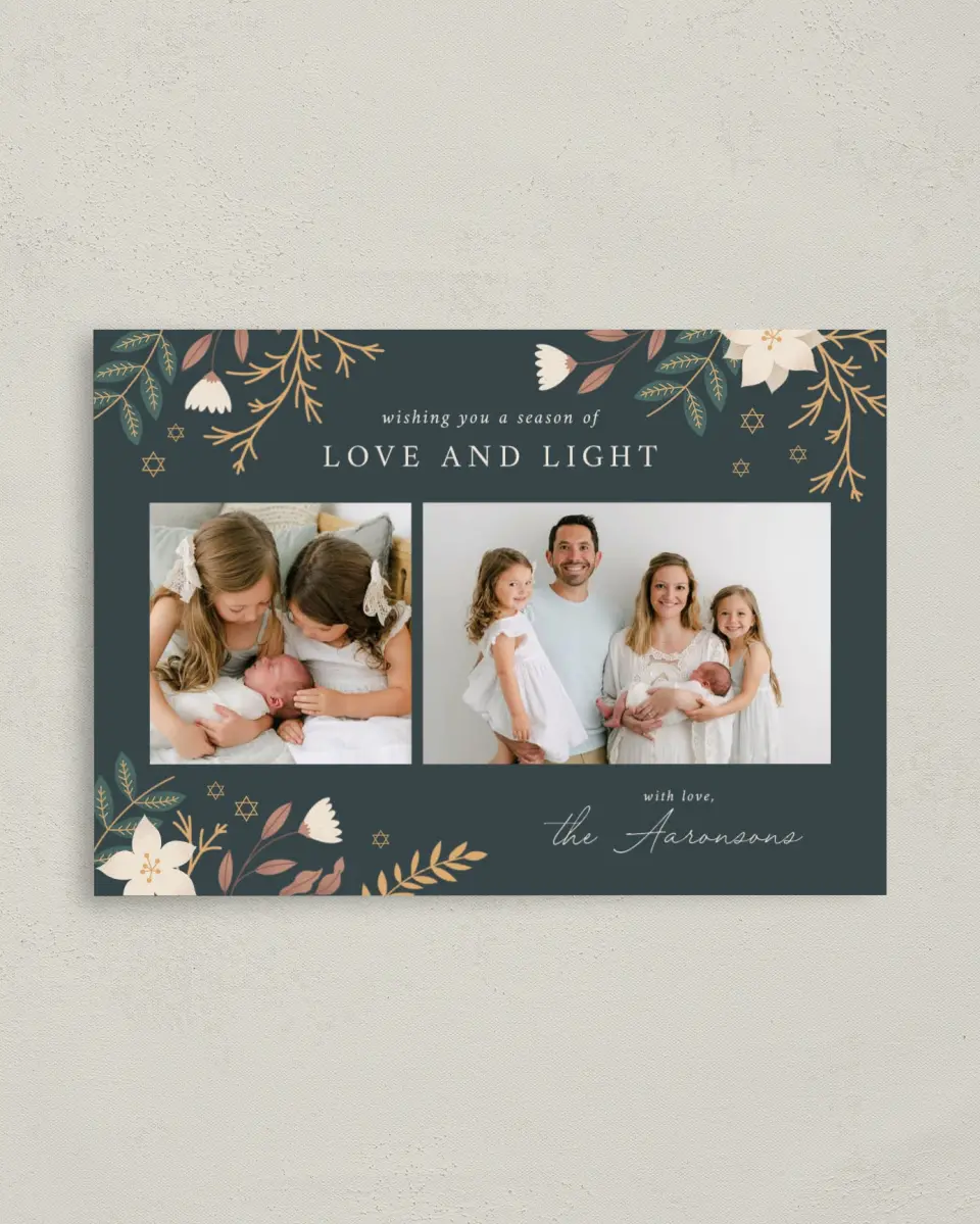 This is a 4" x 5.6" Hanukkah Card called Botanical Blessings printed in full color on Premium Smooth paper