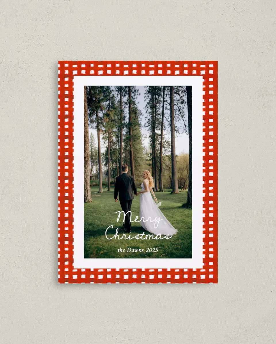 This is a 4" x 5.6" Christmas Card called Jingle Bells & Wedding Bells printed in full color on Premium Smooth paper