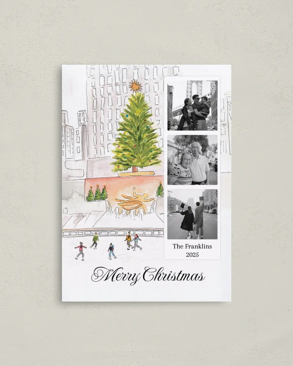 This is a 4" x 5.6" Christmas Card called Rockin Around the Tree printed in full color on Premium Smooth paper