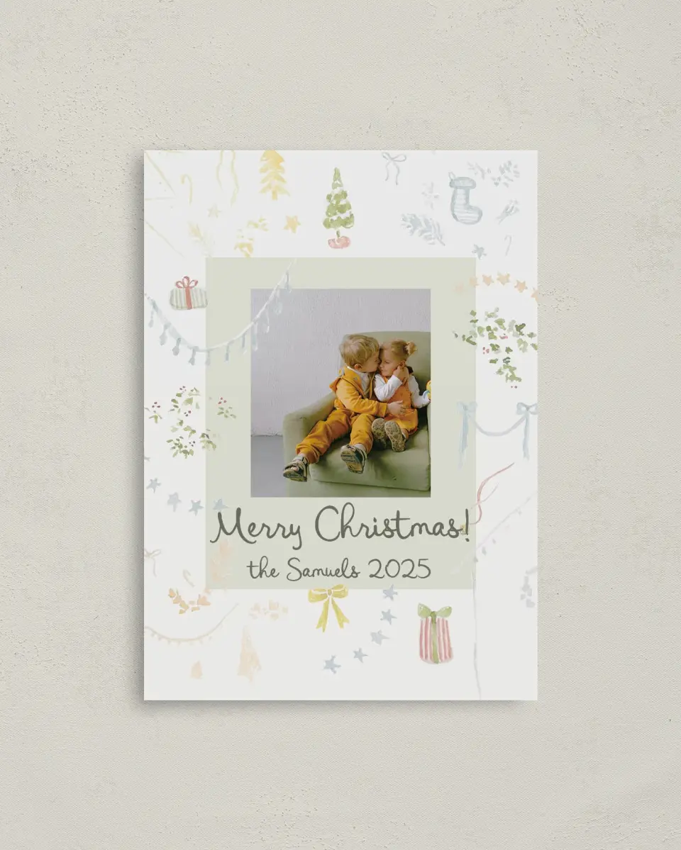 This is a 4" x 5.6" Christmas Card called Christmas Kisses printed in full color on Premium Smooth paper