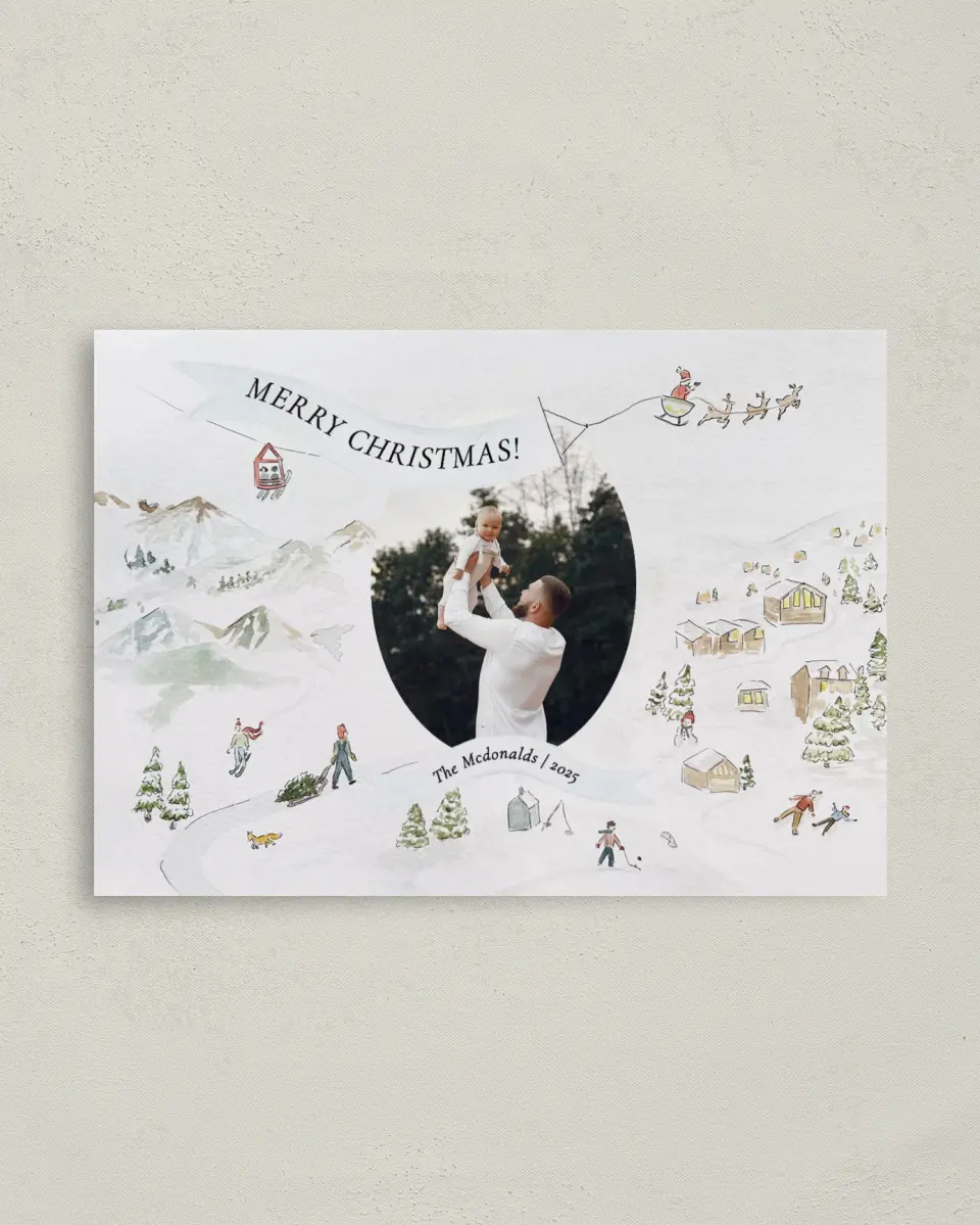 This is a 4" x 5.6" Christmas Card called Snow Angels printed in full color on Premium Smooth paper