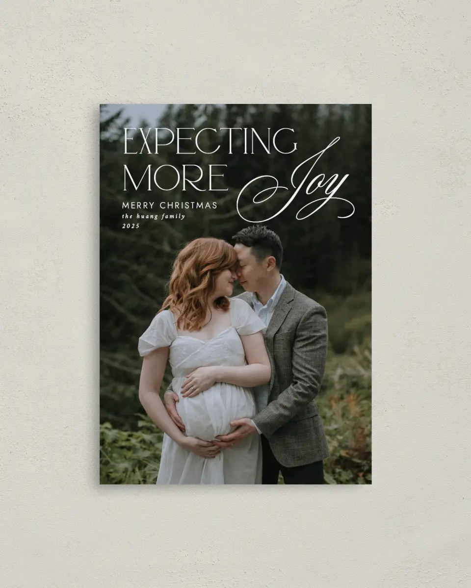 This is a 4" x 5.6" Christmas Card called More Joy printed in full color on Premium Smooth paper