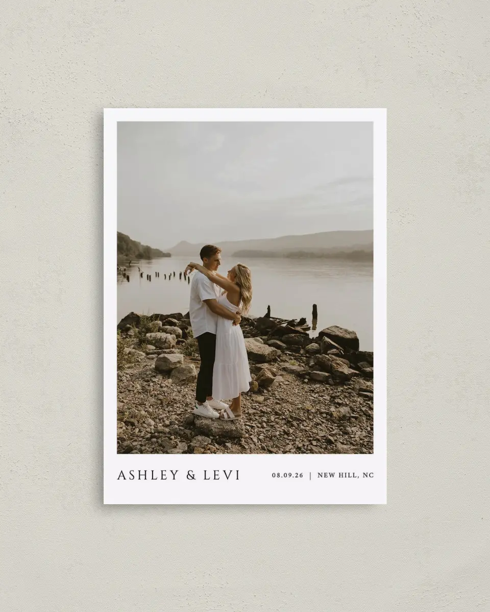 This is a 4" x 5.6" Save the Date Postcard called Classic Romance printed in full color on Soft Touch Finish paper