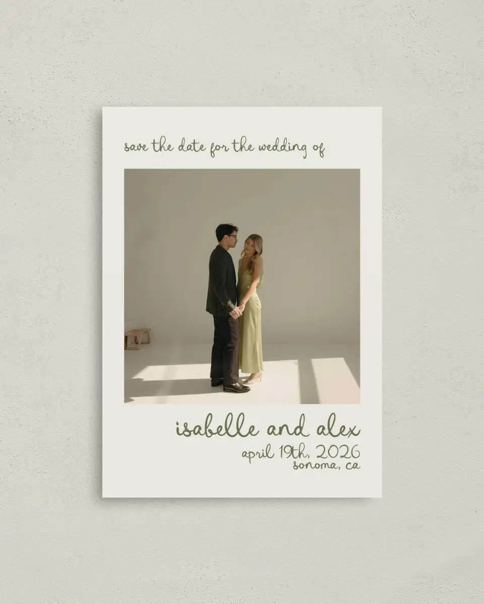 This is a 4" x 5.6" Save the Date Postcard called Sweet Woodland printed in full color on Soft Touch Finish paper