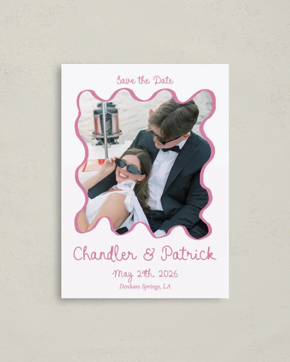 This is a 4" x 5.6" Save the Date Postcard called Swan Love printed in full color on Soft Touch Finish paper